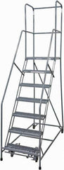 Cotterman - 100" 7 Step Rolling Warehouse Ladder - Rolling Safety Ladder, 450 Lb Capacity, 70" Platform Height, 30" Base Width x 53" Base Depth, Serrated Steel - Exact Tool & Supply