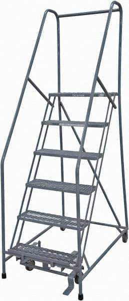 Cotterman - 90" 6 Step Rolling Warehouse Ladder - Rolling Safety Ladder, 450 Lb Capacity, 60" Platform Height, 30" Base Width x 46" Base Depth, Expanded Metal Tread - Exact Tool & Supply