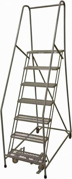 Cotterman - 100" 7 Step Rolling Warehouse Ladder - Rolling Safety Ladder, 450 Lb Capacity, 70" Platform Height, 24" Base Width x 53" Base Depth, Expanded Metal Tread - Exact Tool & Supply