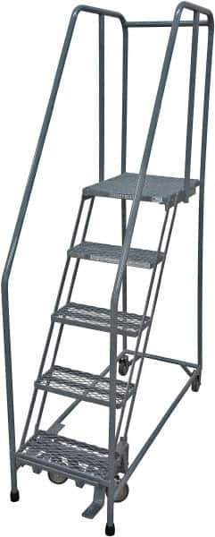 Cotterman - 80" 5 Step Rolling Warehouse Ladder - Rolling Safety Ladder, 450 Lb Capacity, 50" Platform Height, 30" Base Width x 40" Base Depth, Expanded Metal Tread - Exact Tool & Supply