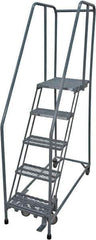 Cotterman - 80" 5 Step Rolling Warehouse Ladder - Rolling Safety Ladder, 450 Lb Capacity, 50" Platform Height, 30" Base Width x 40" Base Depth, Expanded Metal Tread - Exact Tool & Supply