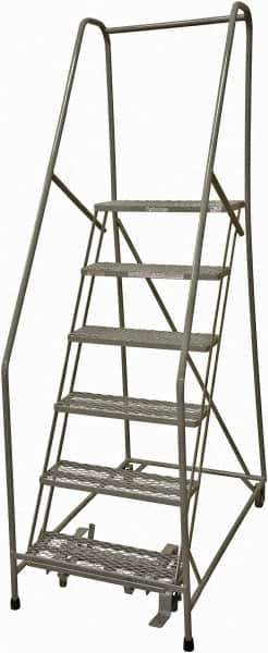 Cotterman - 90" 6 Step Rolling Warehouse Ladder - Rolling Safety Ladder, 450 Lb Capacity, 60" Platform Height, 24" Base Width x 46" Base Depth, Expanded Metal Tread - Exact Tool & Supply