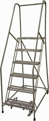 Cotterman - 90" 6 Step Rolling Warehouse Ladder - Rolling Safety Ladder, 450 Lb Capacity, 60" Platform Height, 24" Base Width x 46" Base Depth, Expanded Metal Tread - Exact Tool & Supply