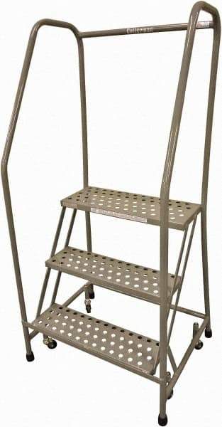 Cotterman - 60" 3 Step Rolling Warehouse Ladder - Rolling Safety Ladder, 450 Lb Capacity, 30" Platform Height, 20" Base Width x 36" Base Depth, Perforated Tread - Exact Tool & Supply
