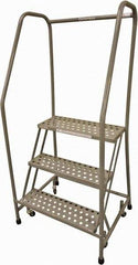 Cotterman - 60" 3 Step Rolling Warehouse Ladder - Rolling Safety Ladder, 450 Lb Capacity, 30" Platform Height, 20" Base Width x 36" Base Depth, Perforated Tread - Exact Tool & Supply