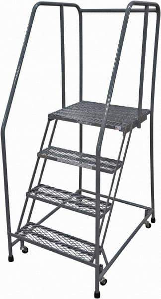 Cotterman - 70" 4 Step Rolling Warehouse Ladder - Rolling Safety Ladder, 450 Lb Capacity, 40" Platform Height, 30" Base Width x 31" Base Depth, Expanded Metal Tread - Exact Tool & Supply