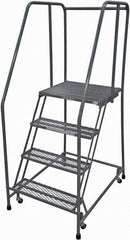 Cotterman - 70" 4 Step Rolling Warehouse Ladder - Rolling Safety Ladder, 450 Lb Capacity, 40" Platform Height, 30" Base Width x 31" Base Depth, Expanded Metal Tread - Exact Tool & Supply