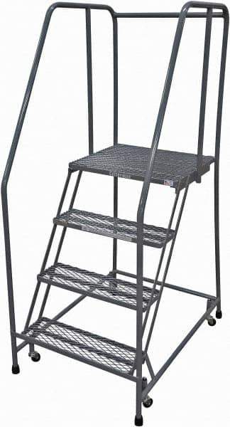Cotterman - 70" 4 Step Rolling Warehouse Ladder - Rolling Safety Ladder, 450 Lb Capacity, 40" Platform Height, 20" Base Width x 41" Base Depth, Expanded Metal Tread - Exact Tool & Supply