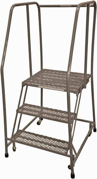 Cotterman - 60" 3 Step Rolling Warehouse Ladder - Rolling Safety Ladder, 450 Lb Capacity, 30" Platform Height, 30" Base Width x 30" Base Depth, Expanded Metal Tread - Exact Tool & Supply
