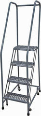 Cotterman - 70" 4 Step Rolling Warehouse Ladder - Rolling Safety Ladder, 450 Lb Capacity, 40" Platform Height, 20" Base Width x 31" Base Depth, Serrated Steel - Exact Tool & Supply