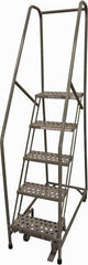 Cotterman - 80" 5 Step Rolling Warehouse Ladder - Rolling Safety Ladder, 450 Lb Capacity, 50" Platform Height, 30" Base Width x 50" Base Depth, Perforated Tread - Exact Tool & Supply