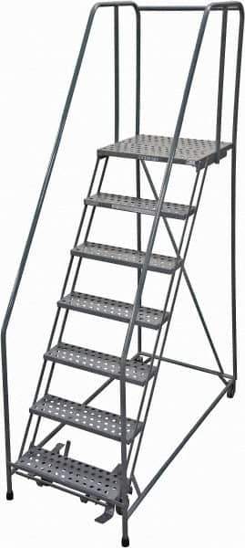 Cotterman - 100" 7 Step Rolling Warehouse Ladder - Rolling Safety Ladder, 450 Lb Capacity, 70" Platform Height, 30" Base Width x 63" Base Depth, Perforated Tread - Exact Tool & Supply