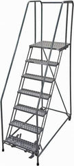 Cotterman - 100" 7 Step Rolling Warehouse Ladder - Rolling Safety Ladder, 450 Lb Capacity, 70" Platform Height, 30" Base Width x 63" Base Depth, Perforated Tread - Exact Tool & Supply