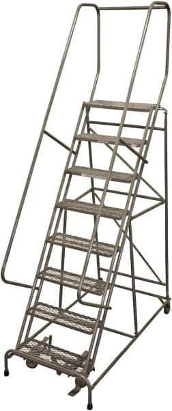 Cotterman - 110" 8 Step Rolling Warehouse Ladder - Rolling Safety Ladder, 450 Lb Capacity, 80" Platform Height, 32" Base Width x 61" Base Depth, Expanded Metal Tread - Exact Tool & Supply