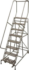 Cotterman - 110" 8 Step Rolling Warehouse Ladder - Rolling Safety Ladder, 450 Lb Capacity, 80" Platform Height, 32" Base Width x 61" Base Depth, Expanded Metal Tread - Exact Tool & Supply