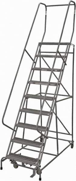 Cotterman - 120" 9 Step Rolling Warehouse Ladder - Rolling Safety Ladder, 450 Lb Capacity, 90" Platform Height, 24" Base Width x 67" Base Depth, Serrated Steel - Exact Tool & Supply