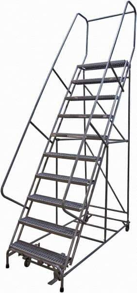 Cotterman - 130" 10 Step Rolling Warehouse Ladder - Rolling Safety Ladder, 450 Lb Capacity, 100" Platform Height, 32" Base Width x 74" Base Depth, Serrated Steel - Exact Tool & Supply