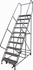Cotterman - 130" 10 Step Rolling Warehouse Ladder - Rolling Safety Ladder, 450 Lb Capacity, 100" Platform Height, 32" Base Width x 74" Base Depth, Serrated Steel - Exact Tool & Supply