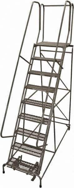 Cotterman - 120" 9 Step Rolling Warehouse Ladder - Rolling Safety Ladder, 450 Lb Capacity, 90" Platform Height, 32" Base Width x 77" Base Depth, Expanded Metal Tread - Exact Tool & Supply