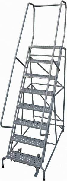Cotterman - 110" 8 Step Rolling Warehouse Ladder - Rolling Safety Ladder, 450 Lb Capacity, 80" Platform Height, 32" Base Width x 71" Base Depth, Perforated Tread - Exact Tool & Supply