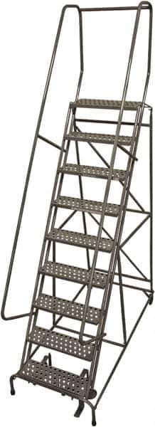 Cotterman - 120" 9 Step Rolling Warehouse Ladder - Rolling Safety Ladder, 450 Lb Capacity, 90" Platform Height, 32" Base Width x 77" Base Depth, Perforated Tread - Exact Tool & Supply