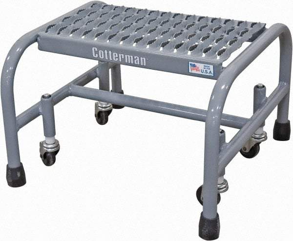 Cotterman - 12" 1 Step Rolling Warehouse Ladder - Rolling Safety Ladder, 450 Lb Capacity, 12" Platform Height, 18" Base Width x 19" Base Depth, Serrated Steel - Exact Tool & Supply