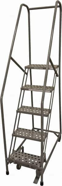 Cotterman - 80" 5 Step Rolling Warehouse Ladder - Rolling Safety Ladder, 450 Lb Capacity, 50" Platform Height, 30" Base Width x 50" Base Depth, Perforated Tread - Exact Tool & Supply