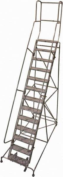 Cotterman - 172" 13 Step Rolling Warehouse Ladder - Rolling Safety Ladder, 450 Lb Capacity, 130" Platform Height, 42" Base Width x 95" Base Depth, Serrated Steel - Exact Tool & Supply