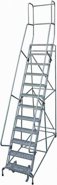 Cotterman - 162" 12 Step Rolling Warehouse Ladder - Rolling Safety Ladder, 450 Lb Capacity, 120" Platform Height, 32" Base Width x 88" Base Depth, Expanded Metal Tread - Exact Tool & Supply