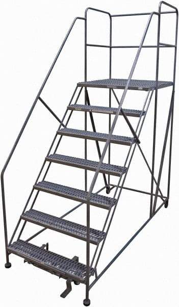 Cotterman - 106" 7 Step Rolling Work Platform - Rolling Work Platform, 800 Lb Capacity, 70" Platform Height, 40" Base Width x 99" Base Depth, Serrated Steel - Exact Tool & Supply