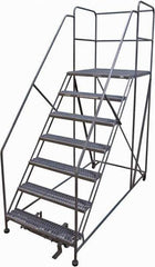 Cotterman - 106" 7 Step Rolling Work Platform - Rolling Work Platform, 800 Lb Capacity, 70" Platform Height, 40" Base Width x 99" Base Depth, Serrated Steel - Exact Tool & Supply