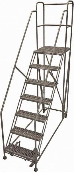 Cotterman - 106" 7 Step Rolling Work Platform - Rolling Work Platform, 800 Lb Capacity, 70" Platform Height, 40" Base Width x 87" Base Depth, Serrated Steel - Exact Tool & Supply