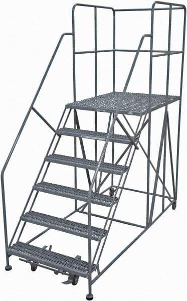 Cotterman - 96" 6 Step Rolling Work Platform - Rolling Work Platform, 800 Lb Capacity, 60" Platform Height, 28" Base Width x 78" Base Depth, Serrated Steel - Exact Tool & Supply