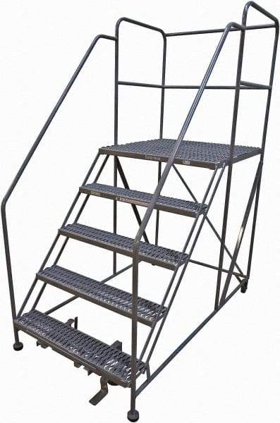 Cotterman - 86" 5 Step Rolling Work Platform - Rolling Work Platform, 800 Lb Capacity, 50" Platform Height, 40" Base Width x 82" Base Depth, Serrated Steel - Exact Tool & Supply
