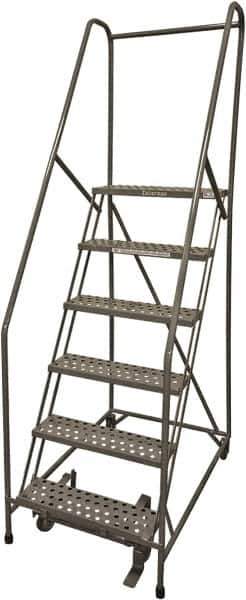 Cotterman - 90" 6 Step Rolling Warehouse Ladder - Rolling Safety Ladder, 450 Lb Capacity, 60" Platform Height, 30" Base Width x 46" Base Depth, Perforated Tread - Exact Tool & Supply