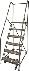 Cotterman - 90" 6 Step Rolling Warehouse Ladder - Rolling Safety Ladder, 450 Lb Capacity, 60" Platform Height, 30" Base Width x 46" Base Depth, Perforated Tread - Exact Tool & Supply