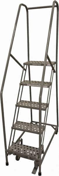 Cotterman - 80" 5 Step Rolling Warehouse Ladder - Rolling Safety Ladder, 450 Lb Capacity, 50" Platform Height, 30" Base Width x 40" Base Depth, Perforated Tread - Exact Tool & Supply