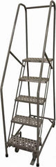 Cotterman - 80" 5 Step Rolling Warehouse Ladder - Rolling Safety Ladder, 450 Lb Capacity, 50" Platform Height, 30" Base Width x 40" Base Depth, Perforated Tread - Exact Tool & Supply
