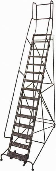Cotterman - 192" 15 Step Rolling Warehouse Ladder - Rolling Safety Ladder, 450 Lb Capacity, 150" Platform Height, 42" Base Width x 118" Base Depth, Perforated Tread - Exact Tool & Supply