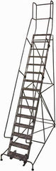 Cotterman - 192" 15 Step Rolling Warehouse Ladder - Rolling Safety Ladder, 450 Lb Capacity, 150" Platform Height, 42" Base Width x 118" Base Depth, Perforated Tread - Exact Tool & Supply