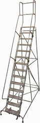 Cotterman - 182" 14 Step Rolling Warehouse Ladder - Rolling Safety Ladder, 450 Lb Capacity, 140" Platform Height, 42" Base Width x 111" Base Depth, Perforated Tread - Exact Tool & Supply