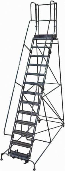Cotterman - 172" 13 Step Rolling Warehouse Ladder - Rolling Safety Ladder, 450 Lb Capacity, 130" Platform Height, 42" Base Width x 105" Base Depth, Perforated Tread - Exact Tool & Supply