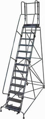 Cotterman - 172" 13 Step Rolling Warehouse Ladder - Rolling Safety Ladder, 450 Lb Capacity, 130" Platform Height, 42" Base Width x 105" Base Depth, Perforated Tread - Exact Tool & Supply