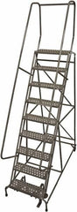 Cotterman - 120" 9 Step Rolling Warehouse Ladder - Rolling Safety Ladder, 450 Lb Capacity, 90" Platform Height, 32" Base Width x 65" Base Depth, Perforated Tread - Exact Tool & Supply