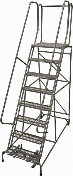 Cotterman - 110" 8 Step Rolling Warehouse Ladder - Rolling Safety Ladder, 450 Lb Capacity, 80" Platform Height, 32" Base Width x 68" Base Depth, Perforated Tread - Exact Tool & Supply