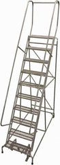 Cotterman - 130" 10 Step Rolling Warehouse Ladder - Rolling Safety Ladder, 450 Lb Capacity, 100" Platform Height, 32" Base Width x 72" Base Depth, Perforated Tread - Exact Tool & Supply