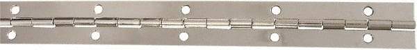 National Mfg. - 12" Long x 1-1/16" Wide, Steel Satin Nickel Coating Continuous Hinge - 0.042" Thick with Holes - Exact Tool & Supply