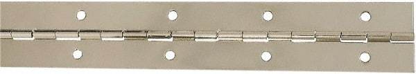 National Mfg. - 12" Long x 1-1/2" Wide, Steel Satin Nickel Coating Continuous Hinge - 0.042" Thick with Holes - Exact Tool & Supply