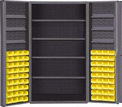 Durham - 16 Shelf 72 Bin Storage Cabinet - Steel, 48" Wide x 24" Deep x 72" High, Gray - Exact Tool & Supply