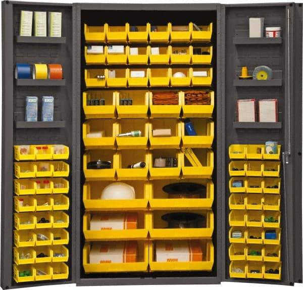 Durham - 6 Shelf 78 Bin Storage Cabinet - Steel, 36" Wide x 24" Deep x 72" High, Gray - Exact Tool & Supply